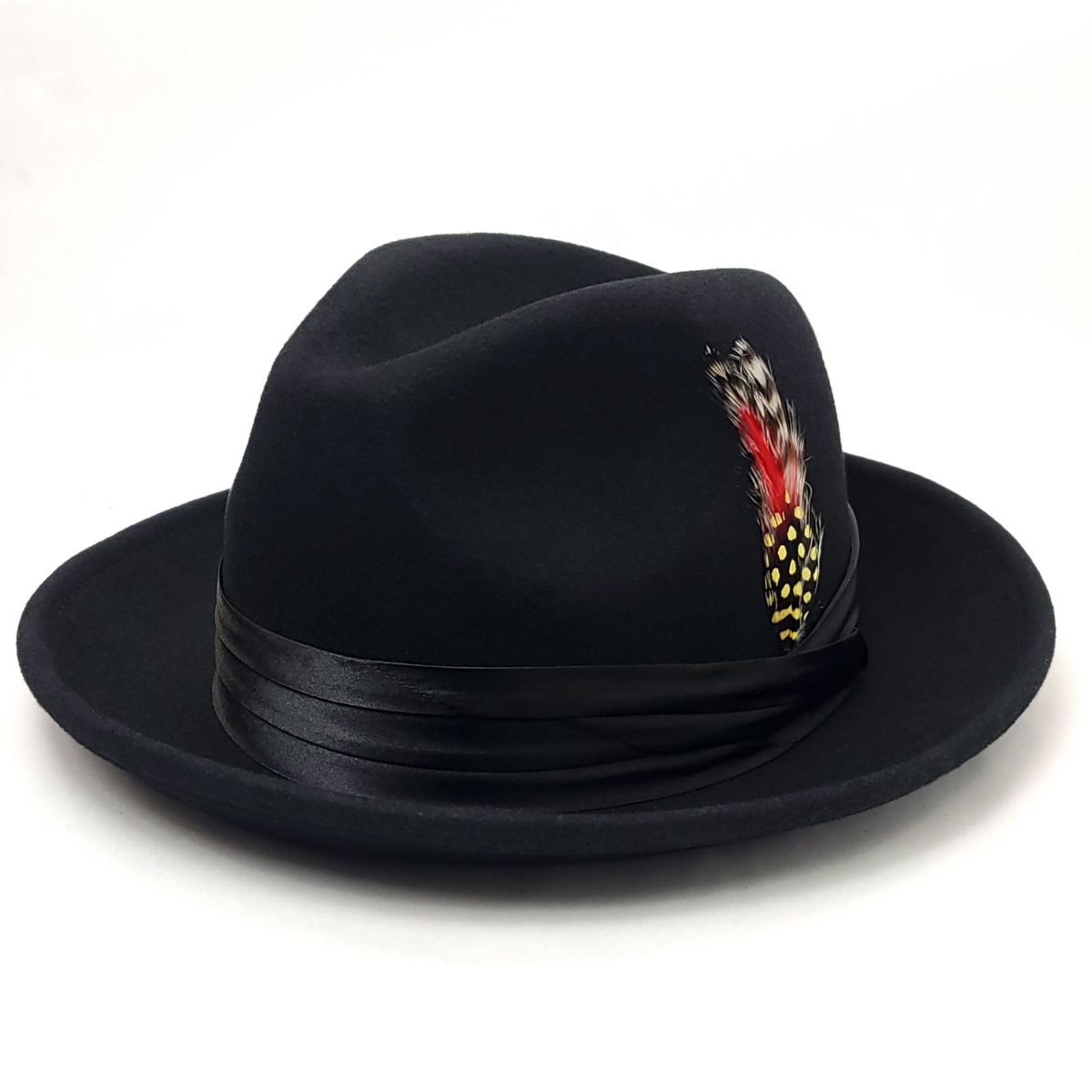 Fedora - FD319BK, 100% Wool with Rolled Up Brim with Folds, Black, Small to XLarge Fashion Hat