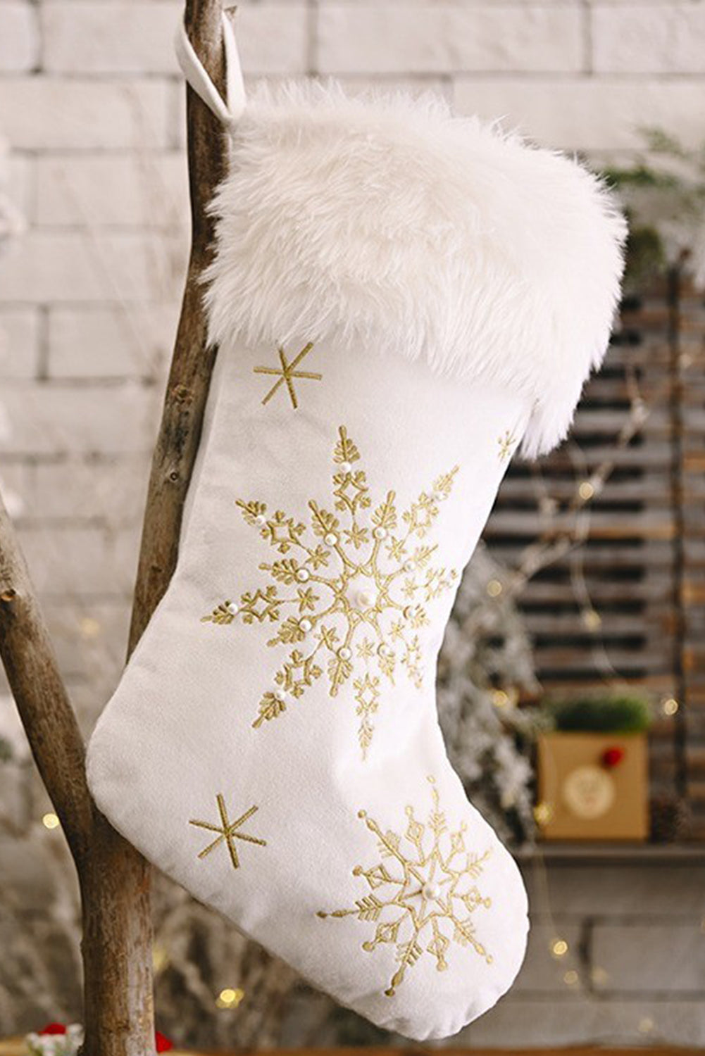 Gold Christmas Beaded Embroidered Snowflakes Gift Hanging Stocking Color Black Color White Color Yellow Day Christmas Detail Beaded Detail Embroidery Occasion Home Season Winter stocking stockings