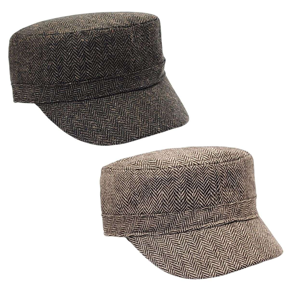 Cadet Cap - Herringbone 9693, Dark Brown & Brown, Velcro Military Cap