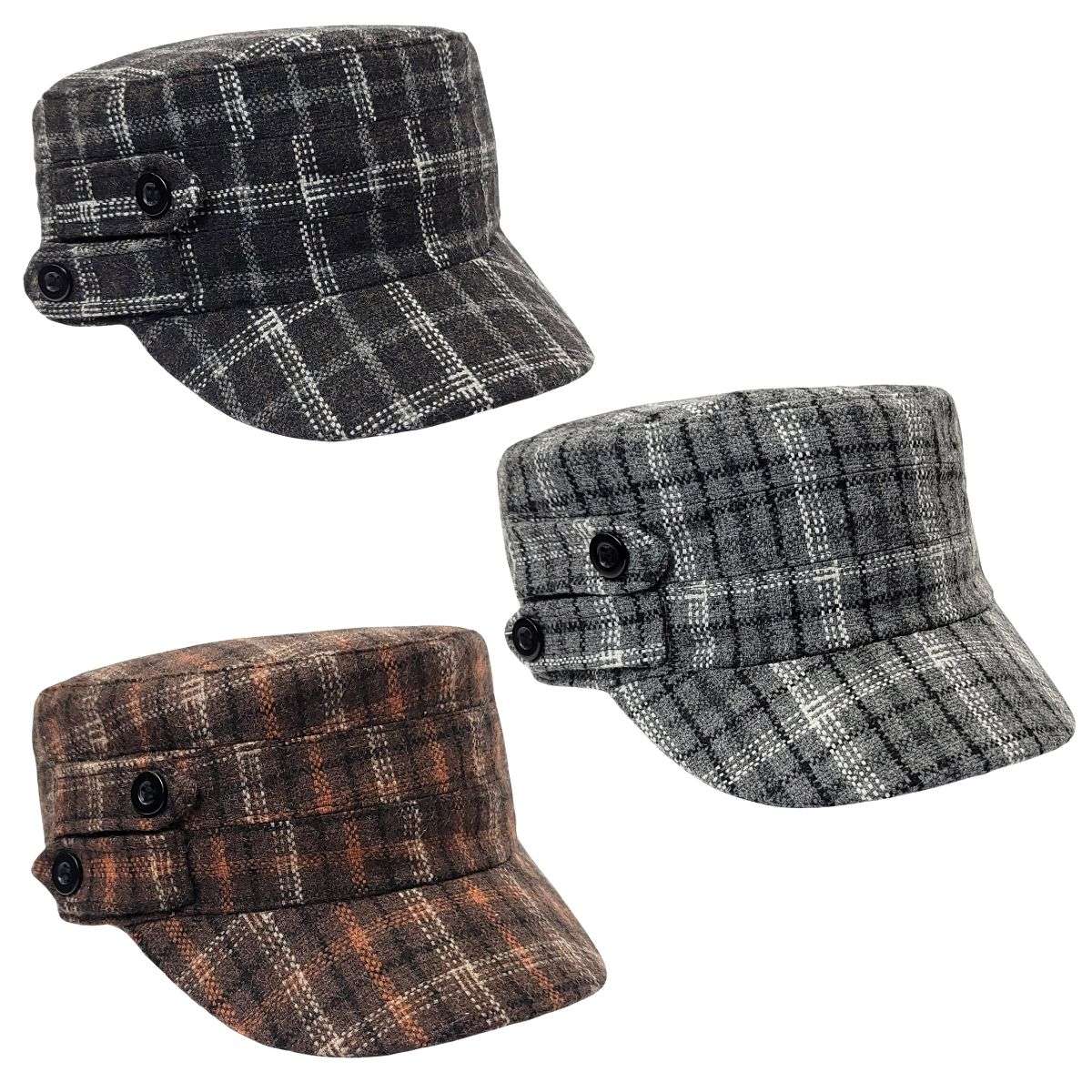 Cadet Cap - Plaid with Buttons, 19099, Multi-Coloured Military Cap
