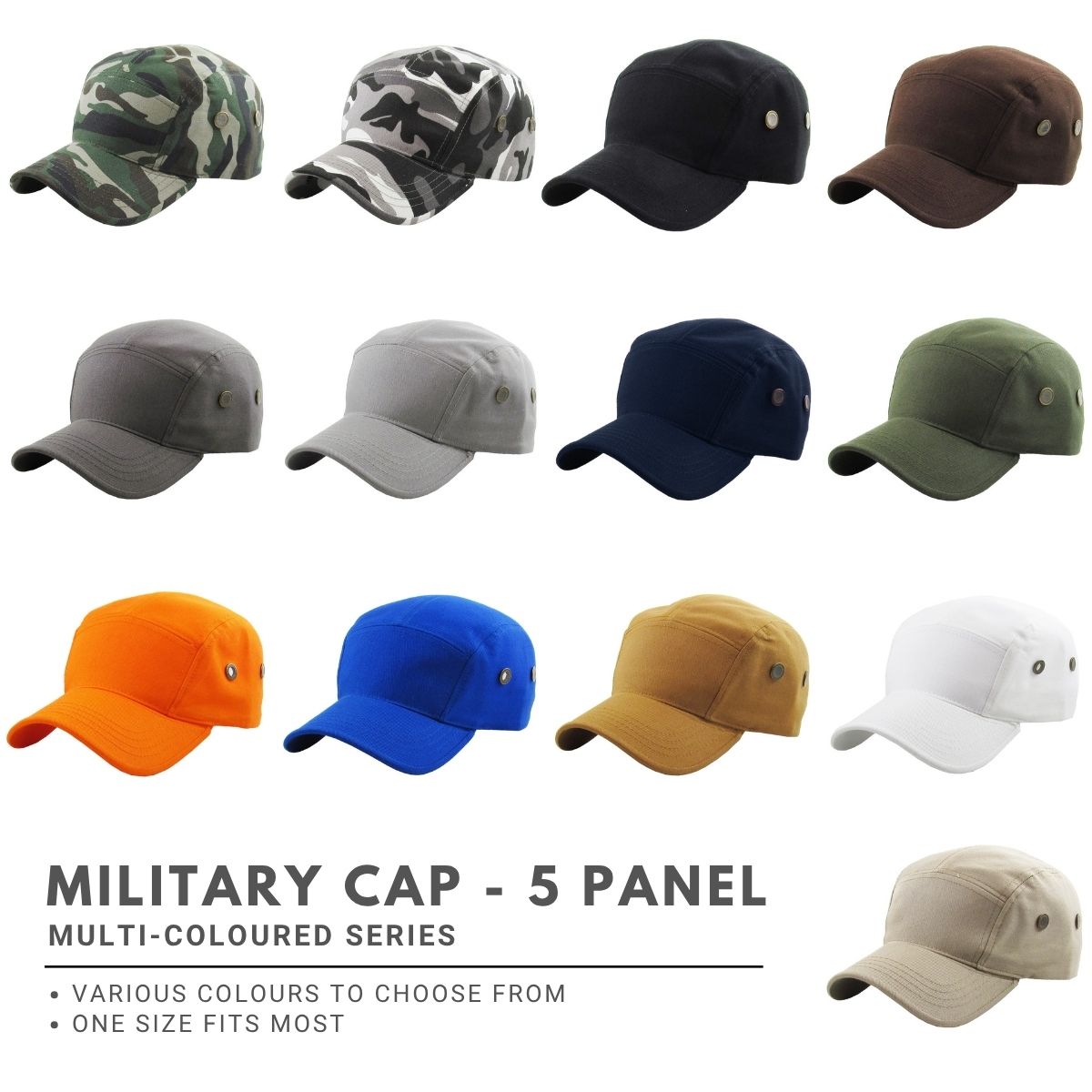 Military Cap - 5 Panel Military Twill, Multi-Coloured, One Size 5 Panel