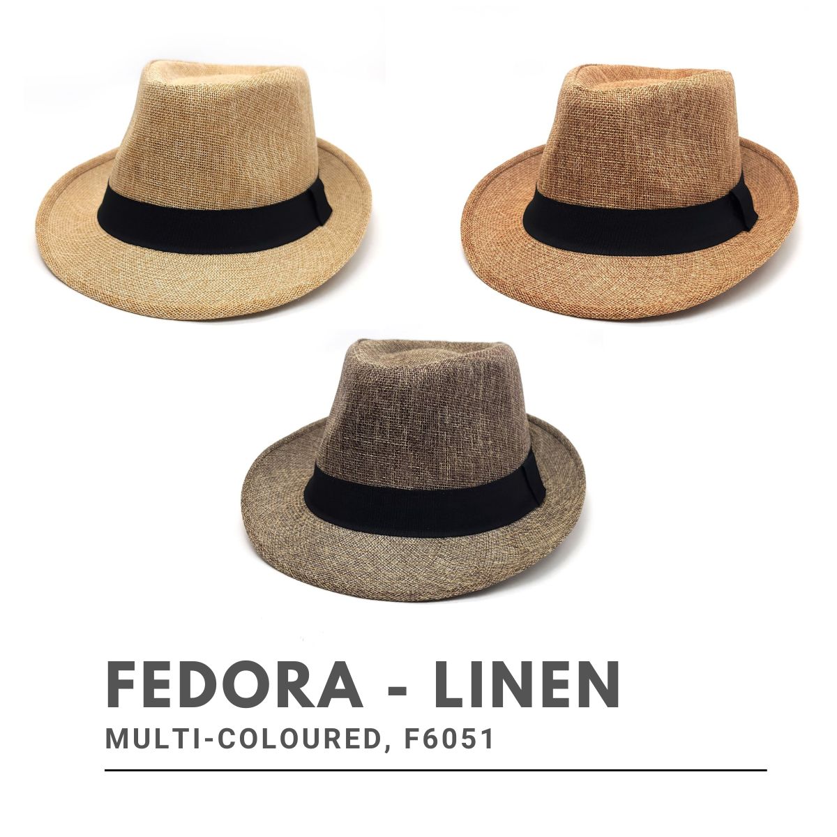 Fedora Hat - F6051, 100% Linen, Multi-Coloured, OSFA, Adjustable Fashion Hat New
