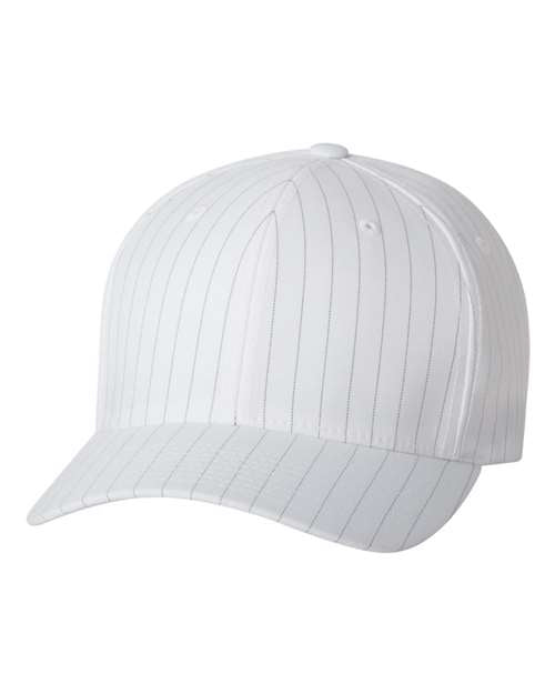 Pinstripe Cap - - 1362 White 6195P 82395 Adult Blends Embroidered Fitness and Wellness Fitted Flexfit Hats Headwear Mens & Unisex Mid Profiles No Treatment No Visible Logos Patterns and Prints Polyester Polyester - Over 50% Pre-Curved Visor Screen Print Six-Panel Spandex Stars & Stripes Stripes Structured