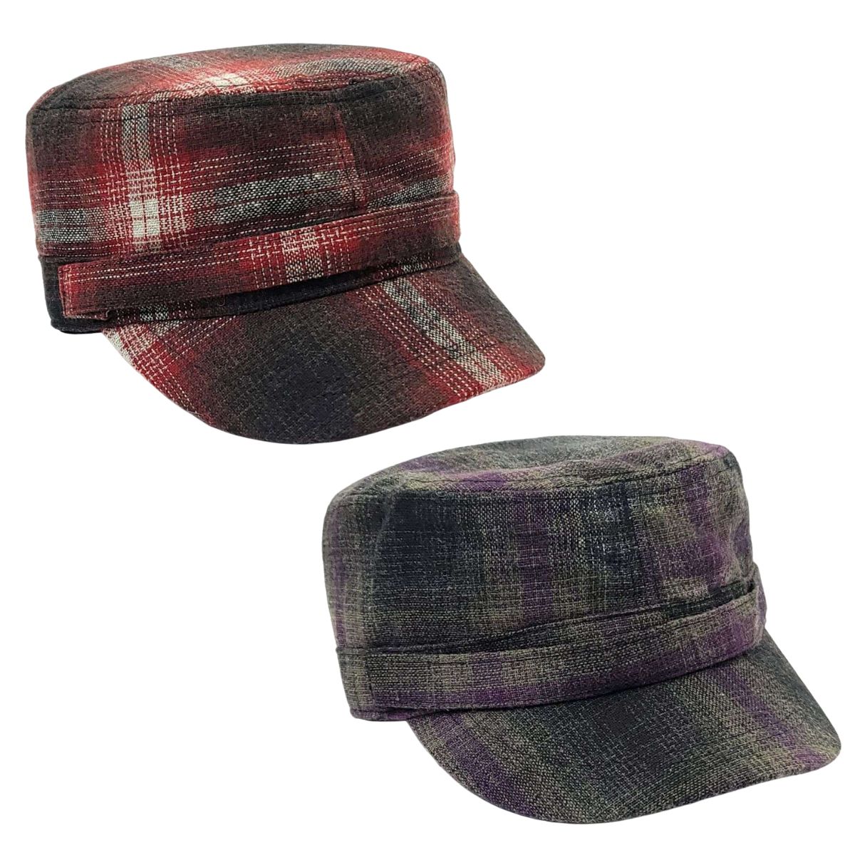 Cadet Cap -SN3929, Tartan Plaid, Red & Purple Military Cap