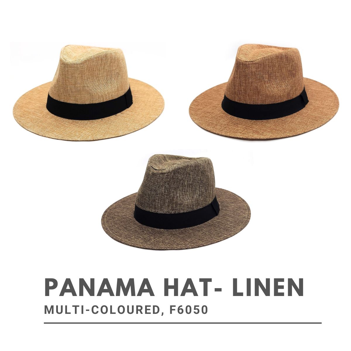 Panama Hat - F6050, 100% Linen, Multi-Coloured, OSFA, Adjustable Fashion Hat New