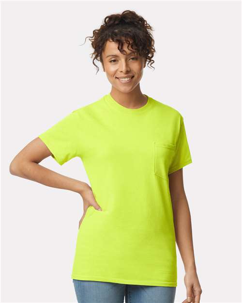 Unisex Ultra Cotton® Pocket T-Shirt - - 155 Safety Green 07060 2300 6-6.9 oz Adult Best Selling Brands Core T-Shirts Cotton Cotton - 100% Cotton - Over 50% Crewneck Eco-Friendly Gildan Go To Basics High Visibility Mens & Unisex No Visible Logos Outdoor Workwear Pockets Regular (5-6 oz) Safety Screen Print Self Collar Short Sleeves Socially Conscious Manufacturing Soft Cotton Technology Styles Sustainable Manufacturing Sustainable Styles T-Shirts T-Shirts - Premium Tear Away Tops Unisex Workwear