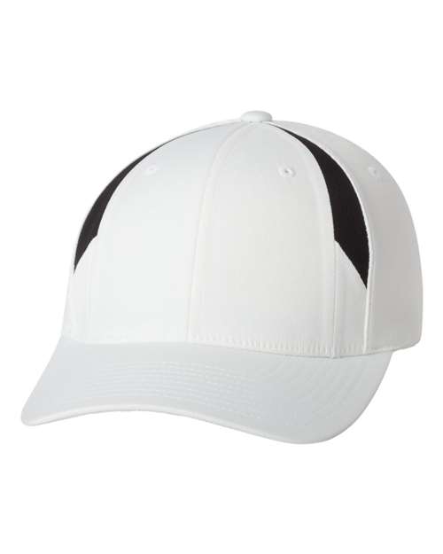 Pro-Formance Cut & Sew - - 2005 White Black 6595 82895 Adult Blends Embroidered Flexfit Hats Headwear Mid Profiles Moisture-Management No Visible Logos Performance Polyester Screen Print Spandex