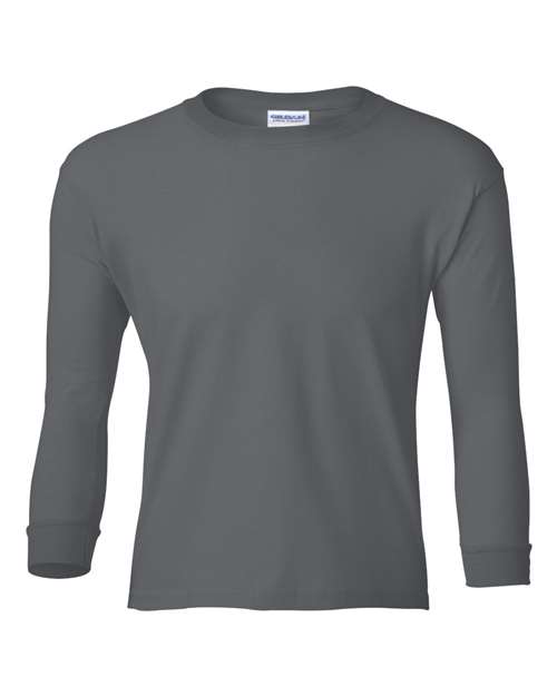 Ultra Cotton® Youth Long Sleeve T-Shirt - - 583 Charcoal L 2400B 34060 6-6.9 oz Best Selling Brands Cotton Cotton - 100% Cotton - Over 50% Crewneck Cuffed / Cuffs Gildan Go To Basics Long Sleeves No Visible Logos Regular (5-6 oz) School & Team Screen Print Self Collar Side Seams T-Shirts T-Shirts - Long Sleeve Tear Away Tops Unisex Youth