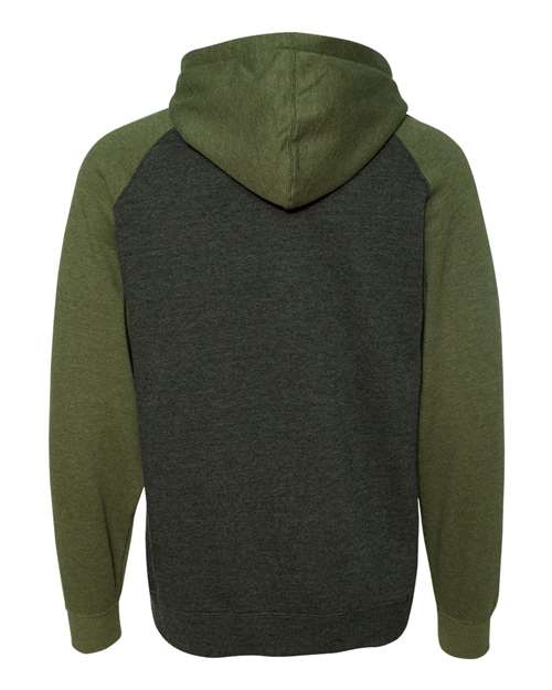 Independent Trading Co. IND40RP, Unisex Raglan Hooded Sweatshirt, Charcoal Heather/ Army Heather