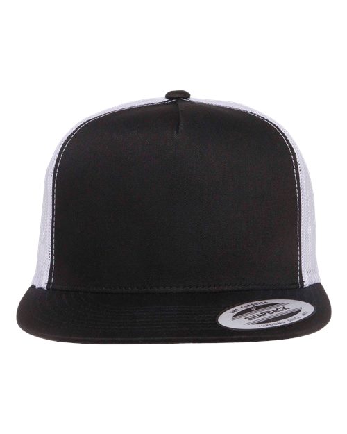 YP Classics 6006, Classic Five-panel Trucker Cap, Black/ White