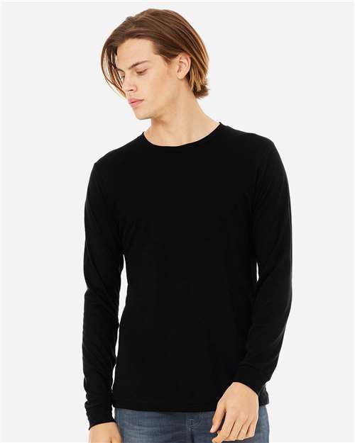 BELLA + CANVAS 3513, Unisex Triblend Long Sleeve Tee, Solid Black Triblend