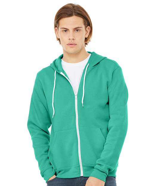 Unisex Sponge Fleece Full-Zip Hoodie Sweatshirt - Teal -  - 2769