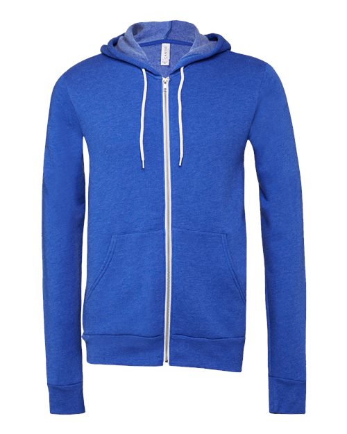 BELLA + CANVAS 3739, Unisex Sponge Fleece Full-zip Hoodie Sweatshirt, True Royal