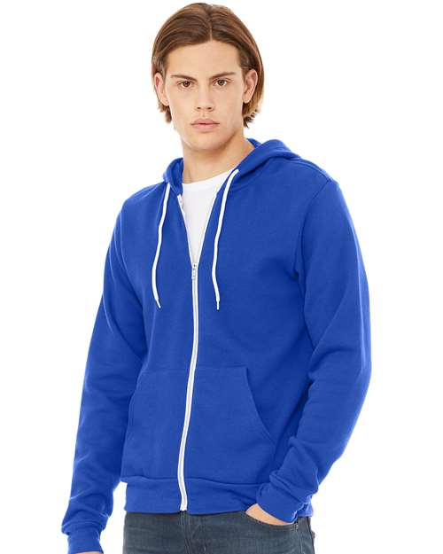 Unisex Sponge Fleece Full-Zip Hoodie Sweatshirt - True Royal -  - 2769