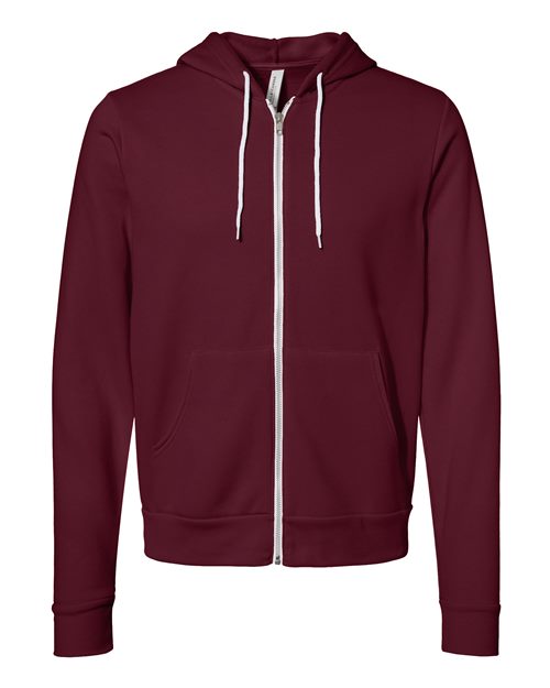 BELLA + CANVAS 3739, Unisex Sponge Fleece Full-zip Hoodie Sweatshirt, Maroon