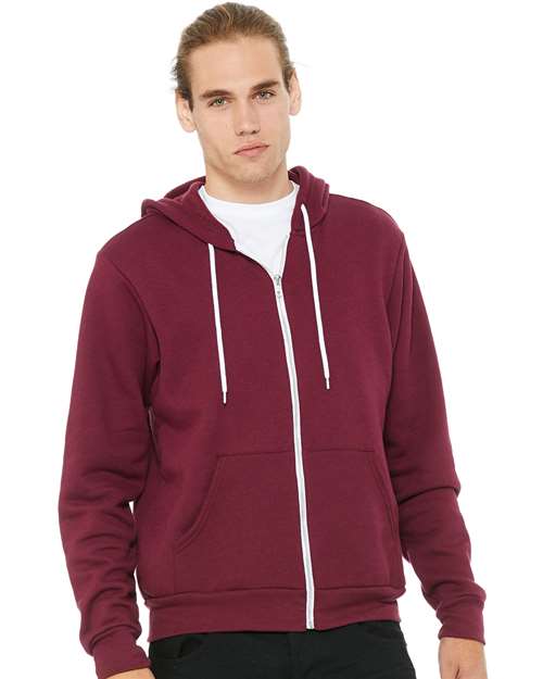 Unisex Sponge Fleece Full-Zip Hoodie Sweatshirt - Maroon -  - 2769