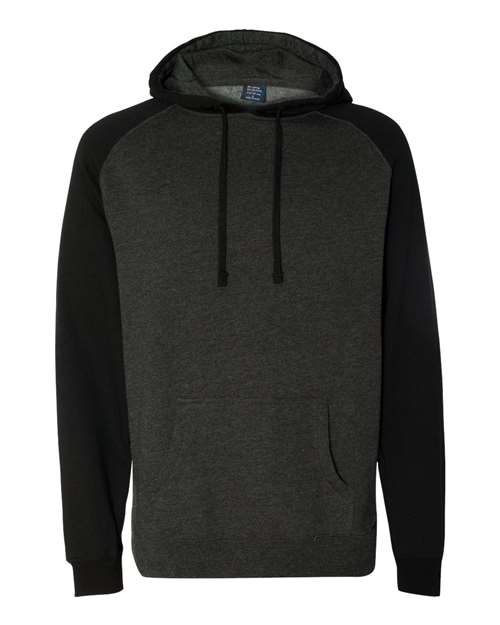 Independent Trading Co. IND40RP, Unisex Raglan Hooded Sweatshirt, Charcoal Heather/ Black