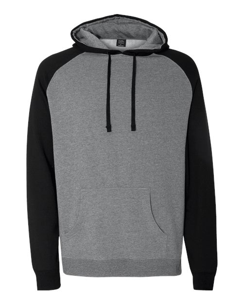 Independent Trading Co. IND40RP, Unisex Raglan Hooded Sweatshirt, Gunmetal Heather/ Black