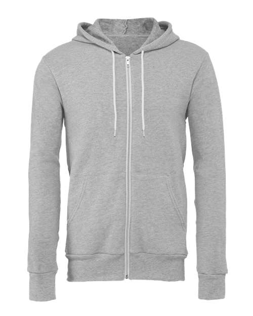 BELLA + CANVAS 3739, Unisex Sponge Fleece Full-zip Hoodie Sweatshirt, Athletic Heather