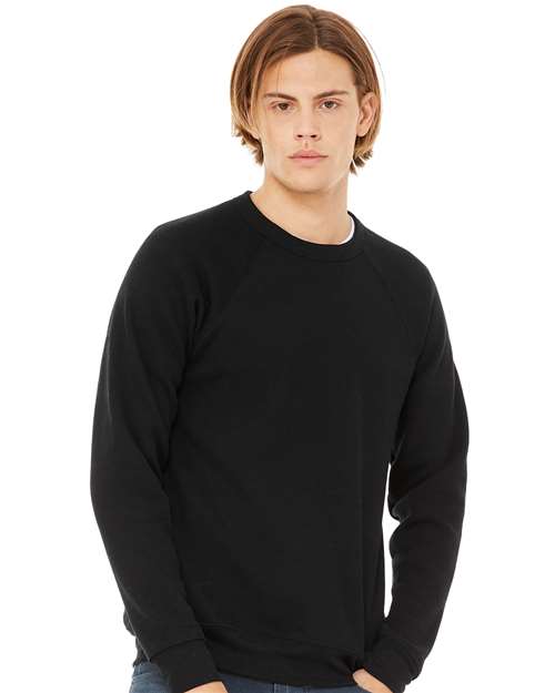 BELLA + CANVAS 3901, Unisex Sponge Fleece Raglan Crewneck Sweatshirt, Black