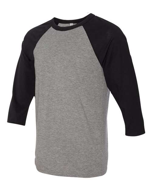 BELLA + CANVAS 3200, Unisex Three-quarter Sleeve Baseball Tee, Deep Heather/ Black