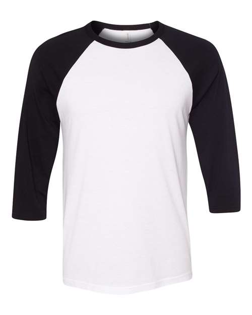 BELLA + CANVAS 3200, Unisex Three-quarter Sleeve Baseball Tee, White/ Black