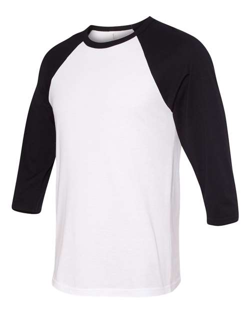 BELLA + CANVAS 3200, Unisex Three-quarter Sleeve Baseball Tee, White/ Black