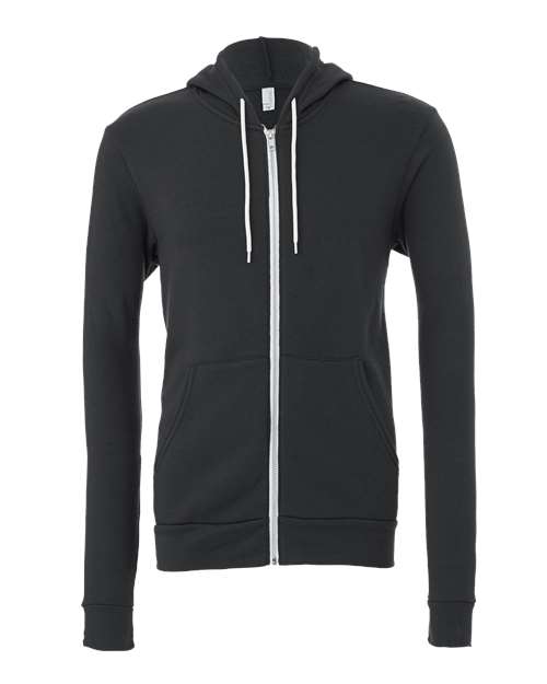 BELLA + CANVAS 3739, Unisex Sponge Fleece Full-zip Hoodie Sweatshirt, Dark Grey