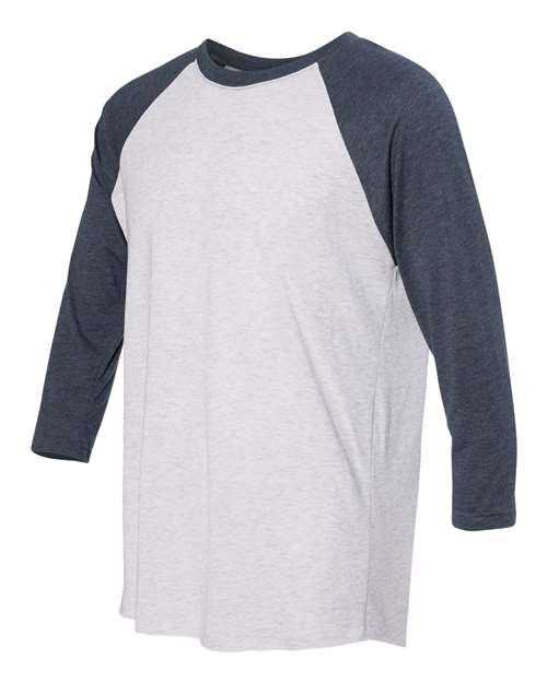 Next Level 6051, Unisex Triblend Three-quarter Raglan Tee, Indigo Sleeves/ Heather White Body