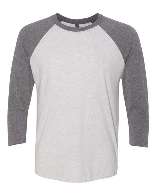 Next Level 6051, Unisex Triblend Three-quarter Raglan Tee, Premium Heather Sleeves/ Heather White Body
