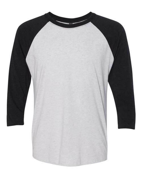 Next Level 6051, Unisex Triblend Three-quarter Raglan Tee, Vintage Black Sleeves/ Heather White Body