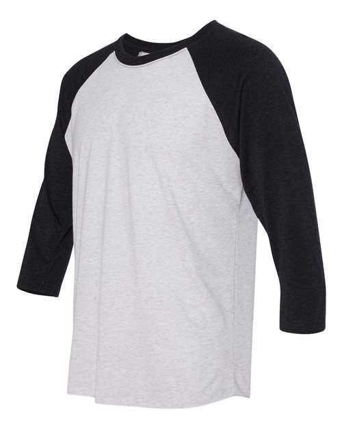 Next Level 6051, Unisex Triblend Three-quarter Raglan Tee, Vintage Black Sleeves/ Heather White Body