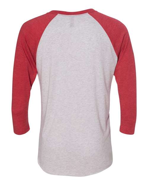 Next Level 6051, Unisex Triblend Three-quarter Raglan Tee, Vintage Red Sleeves/ Heather White Body