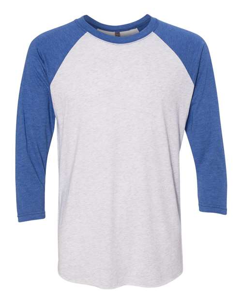 Next Level 6051, Unisex Triblend Three-quarter Raglan Tee, Vintage Royal Sleeves/ Heather White Body