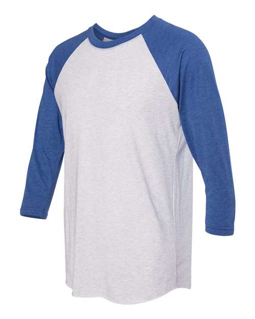 Next Level 6051, Unisex Triblend Three-quarter Raglan Tee, Vintage Royal Sleeves/ Heather White Body