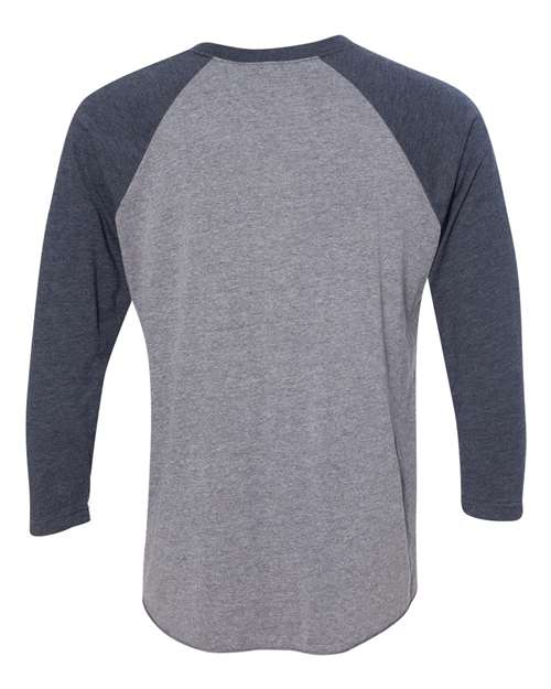 Next Level 6051, Unisex Triblend Three-quarter Raglan Tee, Vintage Navy Sleeves/ Premium Heather Body