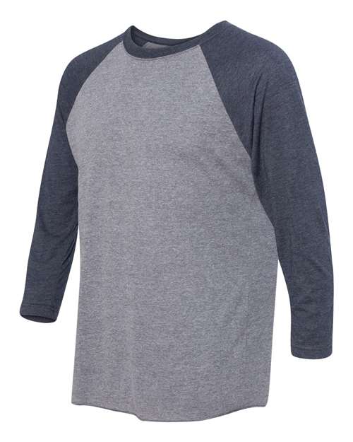 Next Level 6051, Unisex Triblend Three-quarter Raglan Tee, Vintage Navy Sleeves/ Premium Heather Body