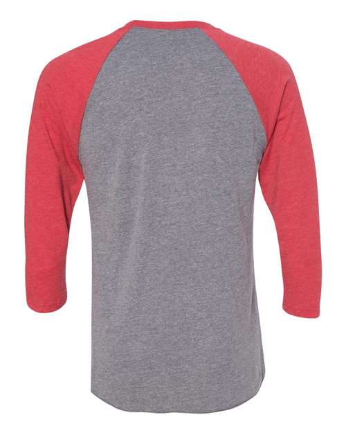 Next Level 6051, Unisex Triblend Three-quarter Raglan Tee, Vintage Red Sleeves/ Premium Heather Body