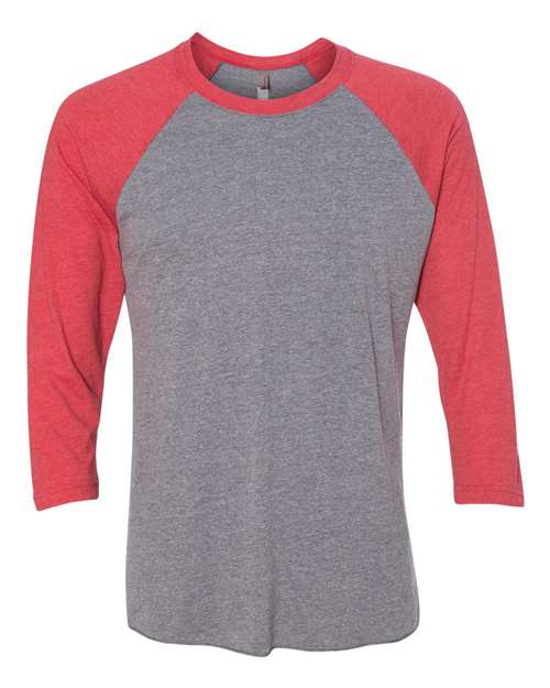 Next Level 6051, Unisex Triblend Three-quarter Raglan Tee, Vintage Red Sleeves/ Premium Heather Body