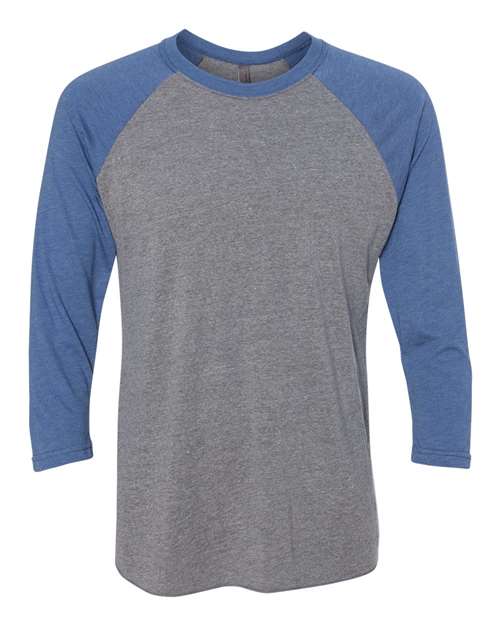 Next Level 6051, Unisex Triblend Three-quarter Raglan Tee, Vintage Royal Sleeves/ Premium Heather Body
