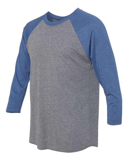 Next Level 6051, Unisex Triblend Three-quarter Raglan Tee, Vintage Royal Sleeves/ Premium Heather Body