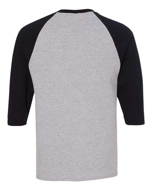 Gildan 3900, 5700 Unisex Heavy Cotton Raglan Three-quarter Sleeve T-shirt, Sport Grey/ Black