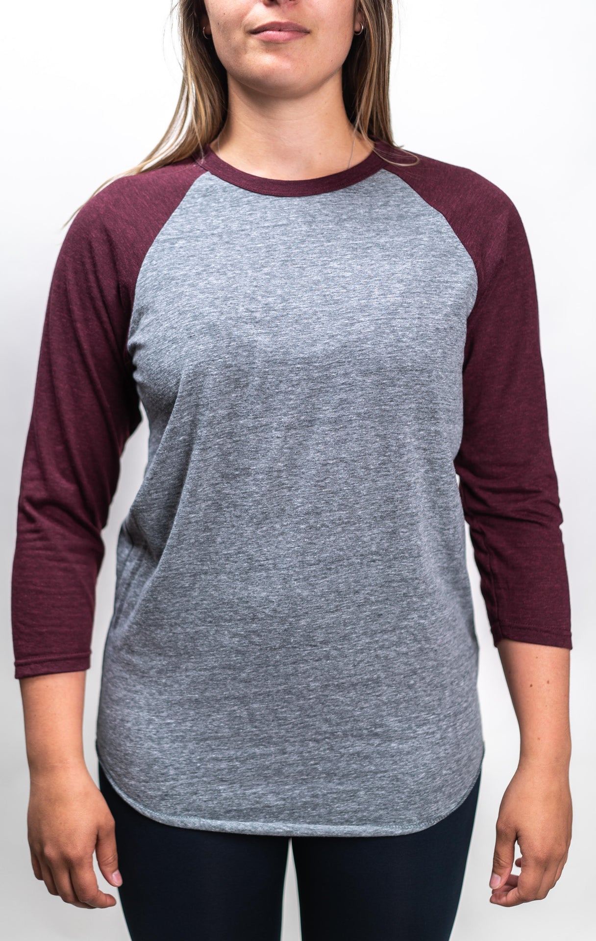 47320 - Men's Snow Raglan Tee Vintage Grey Sangria 3/4 SLEEVES 47320 baseball BASEBALL TEES clear out CLOSEOUT COTTON / POLYESTER FITTED Lightweight MEN ON SALE OPTIMA RAGLAN REGULAR tearaway TEE TEES tshirts