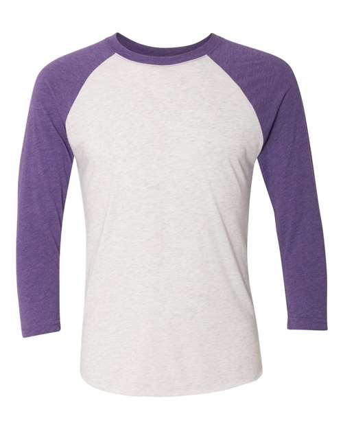 Next Level 6051, Unisex Triblend Three-quarter Raglan Tee, Purple Rush Sleeves/ Heather White Body