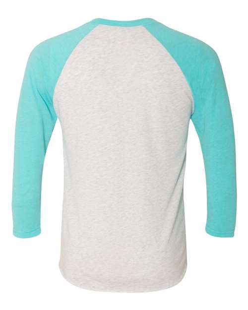 Next Level 6051, Unisex Triblend Three-quarter Raglan Tee, Tahiti Blue Sleeves/ Heather White Body