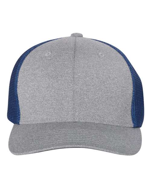 Mélange Trucker Cap - - 4303 Heather Grey Royal One Size 15795 6311 Adult Blends Fitness and Wellness Fitted Flexfit Go To Fashion Hats Headwear Mens & Unisex Mesh Mesh Back Mid Profiles No Visible Logos One Size Polyester Polyester - Over 50% Pre-Curved Visor School & Team Six-Panel Spandex Structured Truckers
