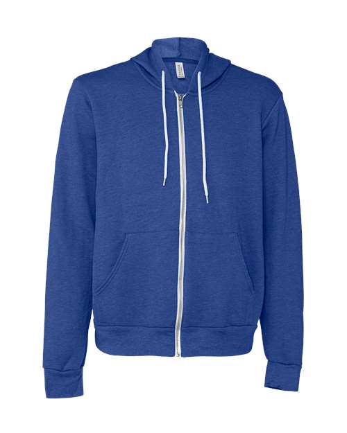 BELLA + CANVAS 3739, Unisex Sponge Fleece Full-zip Hoodie Sweatshirt, Heather True Royal