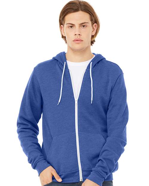BELLA + CANVAS 3739, Unisex Sponge Fleece Full-zip Hoodie Sweatshirt, Heather True Royal