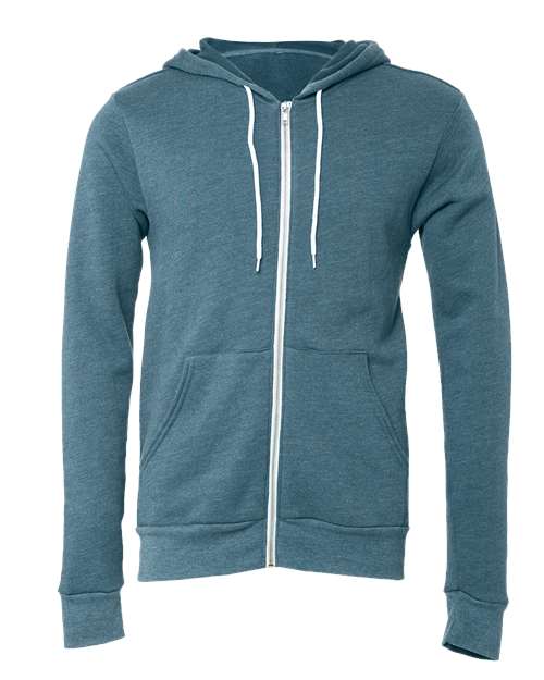 BELLA + CANVAS 3739, Unisex Sponge Fleece Full-zip Hoodie Sweatshirt, Heather Deep Teal