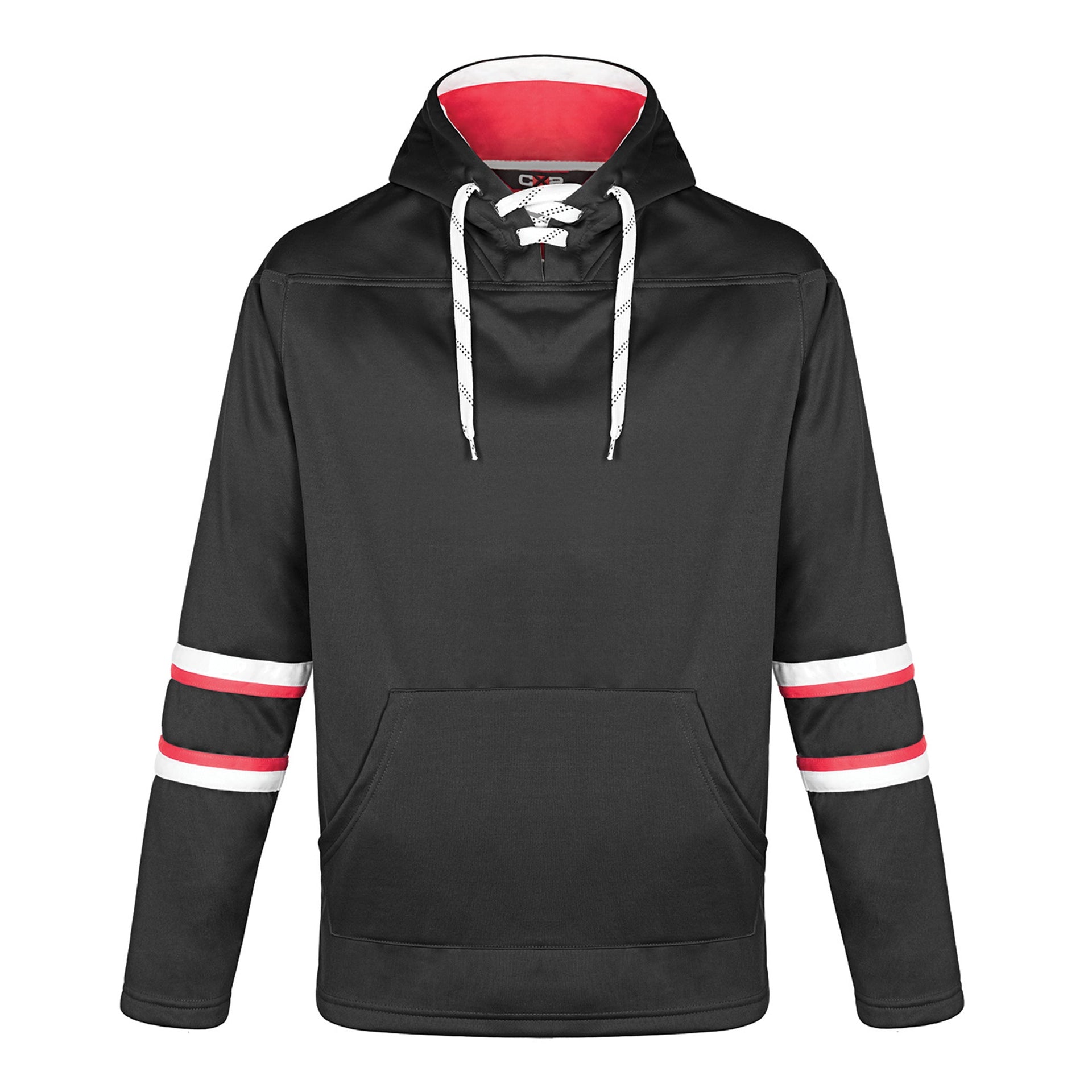 L00617 - Dangle - Adult Pullover Hockey Lace Hooded Sweatshirt Black Red White 617 adult athletic blue CX2 hockey hoodie kangaroo mens team